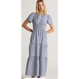 Quince Dress Hudson Stripe 100% Organic Cotton Pop And Maxi Dress NWT Small
